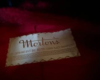 #195 3 piece red wool suit with black fur color, size 16 by Mortons $50.00