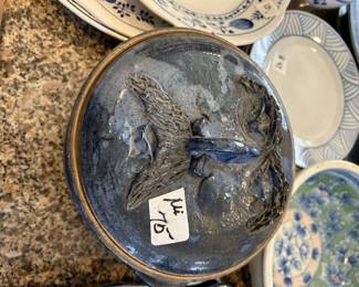 #109 ui hand made casserole pot with face on lid $75.00