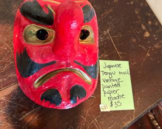 #251 Japanese Tengu mask, vintage painted paper Mache $35.00
