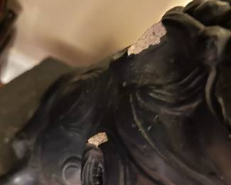 #13 3-piece concrete painted black dragon, 27" tall, as is - ear chip and paint chip $100.00