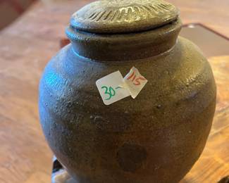 #115 green ginger jar 9" tall $30.00