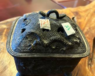 #124 cast iron incense burner, 5" tall $35.00