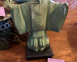 #132 Japanese samurai Usagi sculpture, as is-small crack, 18"tall $85.00