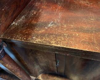 #38 buffet 2 drawers, 3 doors with key, as is - finish and loose legs, claw feet, 79x27x45 $200.00