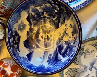 #214 blue and white round bowl 10"x4" $25.00