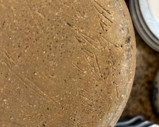 #109 ui hand made casserole pot with face on lid $75.00