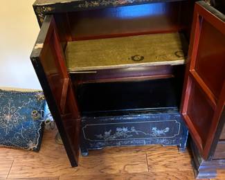 #35 Asian painted cabinet with 1 shelf, as is - finish, 24x12x36 $175.00