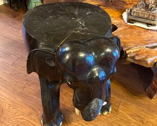 #112 elephant painted wood side table/stool 17x21x20, as is - crack $125.00