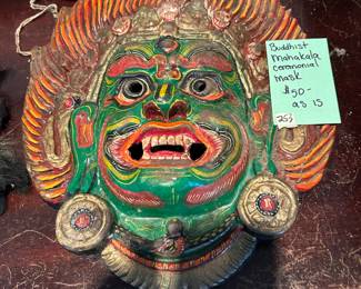 #253 Buddhist Mahakala ceremonial mask, as is $50.00