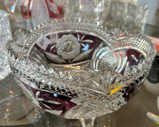 #239 purple crystal composte bowl with flower 9x5 $20.00