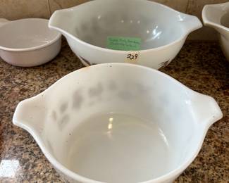 #229 pyrex early American casserole and bowl set $24.00