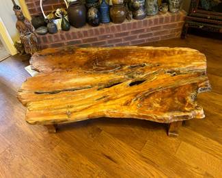 #17 live edge solid burled wood coffee table on 4 legs, 64x40x13 $350.00