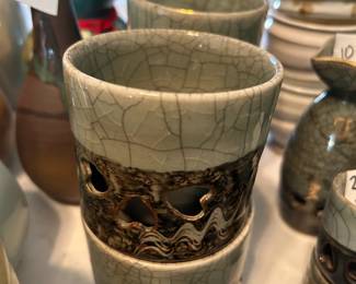 #190 6 piece glasses with hearts on side, ceramic $25.00