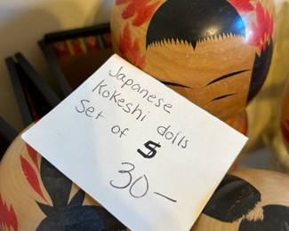 #150 Asian stacking doll, Japanese Kokeshi dolls, set of 5 $30.00