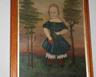 Primitive oil painting of young girl