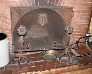 Antique andirons & fireplace accessories