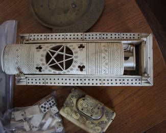 Napoleonic prisoner of war scrimshaw hand crafted games, dominoes, etc
