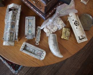 Napoleonic prisoner of war scrimshaw hand crafted games, dominoes, etc
