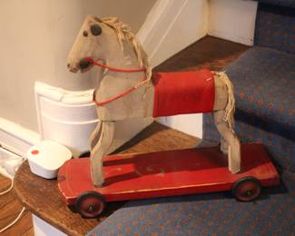 Antique wood pull toy horse