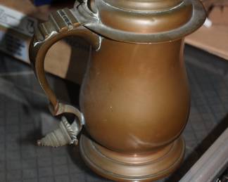 18thc copper lidded stein with 1743 Georgian coin in the lid