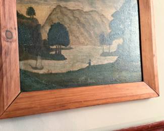 Primitive oil painting of the Hudson River