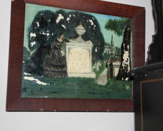 Reverse painted mourning picture