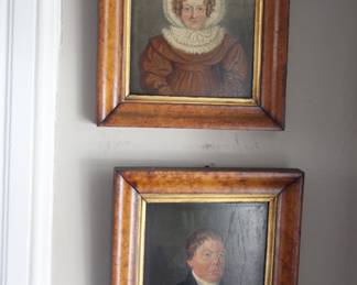 Pair of antique oil painting portraits
