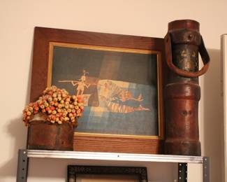 Klee print & antique English fire bucket