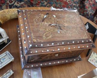Antique inlaid box with bird detail