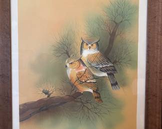 limited edition lithograph "Two Owls" by Justiniano Pires (15/225)