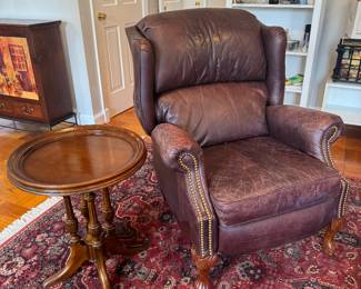 Lay-Z-Boy Leather Reclining Armchair (30"W x 40"D x 41"Back Height) with Round Pedestal Side Table (20"D x 24"H)