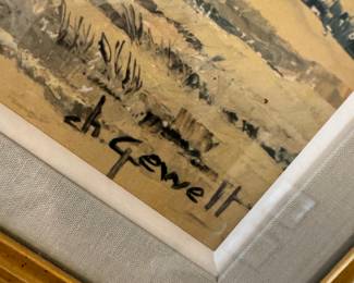 Framed Original Oil on Canvas Landscape Signed CH Gewell