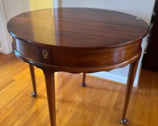 Vintage Centennial Cherry Drop Leaf Demilune / Round Game Table (Open - 34"W x 34"D x 29"H)