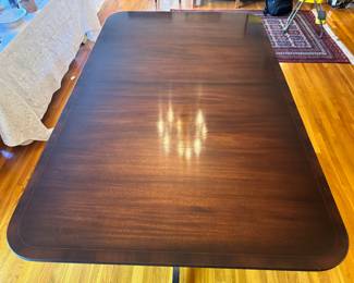 Duncan Phyfe Mahogany Pedestal Dining Table (44"W x 30-1/2"H x 71-1/2"L with 3 Leaves 18"L each)