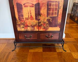 2 Door / 2 Drawer Painted Motif Cabinet & Separate Wrought Iron Base (32-1/2"W x 13"D x 36-1/2"H w Base)