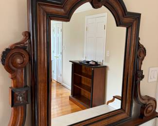 Antique Mahogany with Inlay & Marble Topped 4 Drawer Wash Stand with Mirror (56"W x 21"D x 74"H)