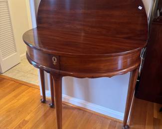 Vintage Centennial Cherry Drop Leaf Demilune / Round Game Table (Open - 34"W x 34"D x 29"H)