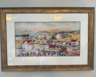 Framed Lithograph Watercolor "Newfoundland" Signed Jun Leonard