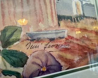 Framed Lithograph Watercolor "Newfoundland" Signed Jun Leonard