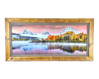 Signed "Alpenglow Extreme: Wyoming" Acrylic Face in Rustic Frame 70 x 33