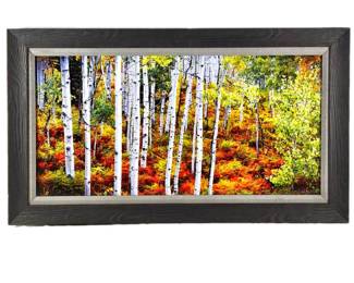 -Aspen Wood: Summer to Fall Panoramic Art Photography- Acrylic Mounted Print- with Wood Frame & Fabric Matt 46.5" x 29"
