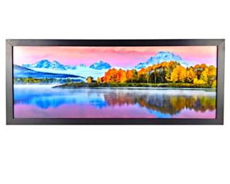 Alpenglow Wyoming Panoramic Scene on MDF Backing - Set in Dark Wood Frame 49" x 19.5"
