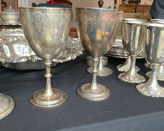 English sterling silver chased goblets marked P A & S