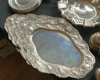 Gorham sterling silver trays with scrolled rims