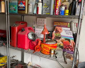 Wire shelving, garage shelves, misc lawn chemicals