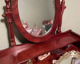 Small cherry wood vanity with stool