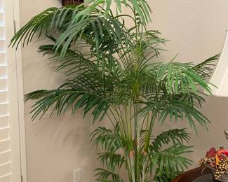 Large faux palm tree in brass container