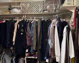 huge closets full of vintage ladies designer clothing, shoes, handbags, belts