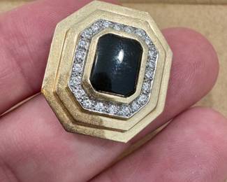 Large 14k gold & Onyx & diamond pendant