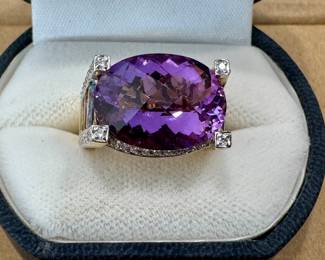 Amazing large nearly 10 carat Amethyst & Diamond 14k gold ring